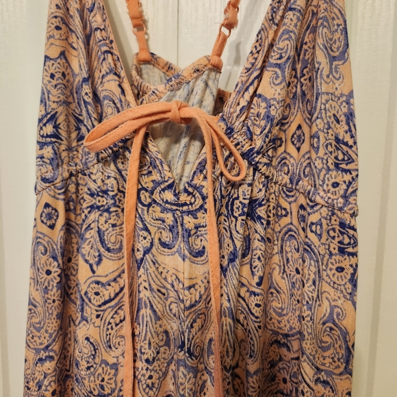 Venus Maxi Dress Paisley Ombre Coral Blue Linen Boho SZ 4 Summer - Picture 4 of 6